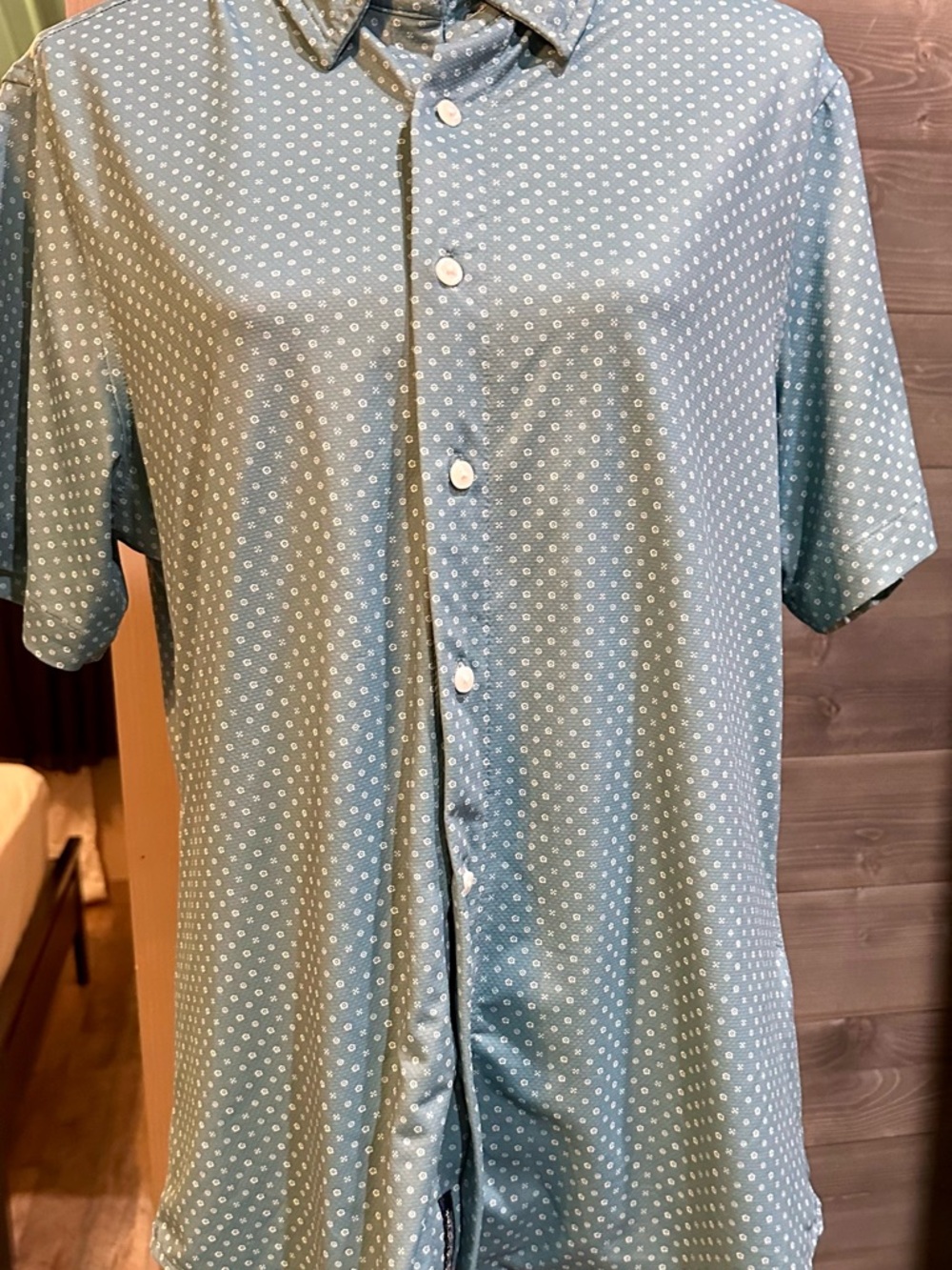 Jach's NY Casual Short-Sleeve Button-Down in Light Teal w/Micro Dot Pattern